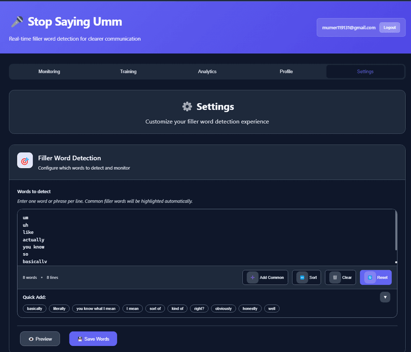Get live feedback when you say filler words